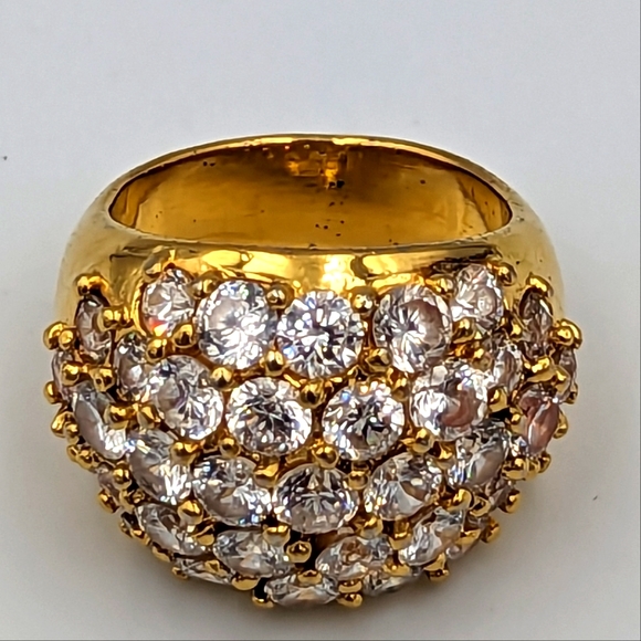 DESIGNER Hallmark 925 THAI STERLING SILVER GOLD PLATE CLEAR CZ RING 11.6g sz. 6 - Picture 1 of 10